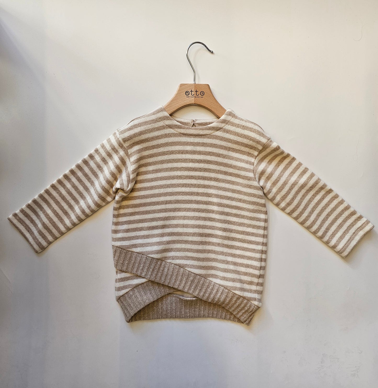 Maglia a Righe in Caldo Cotone  – Beige e Bianco