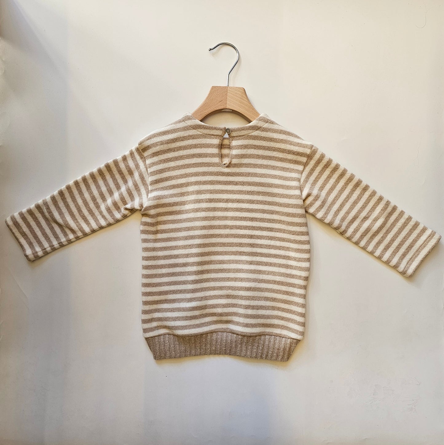 Maglia a Righe in Caldo Cotone  – Beige e Bianco